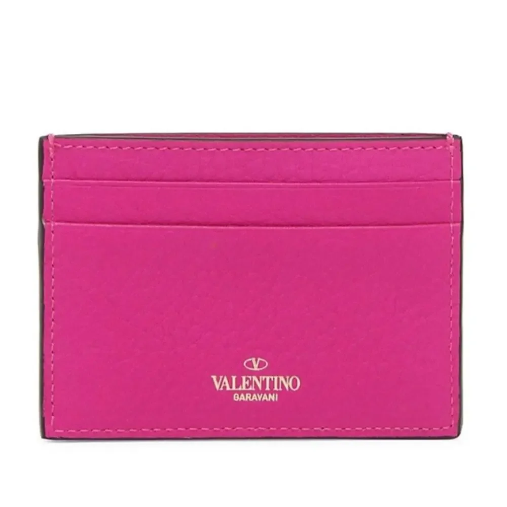 VALENTINO GARAVANI Rockstud Leather Cardholder Pink NEW